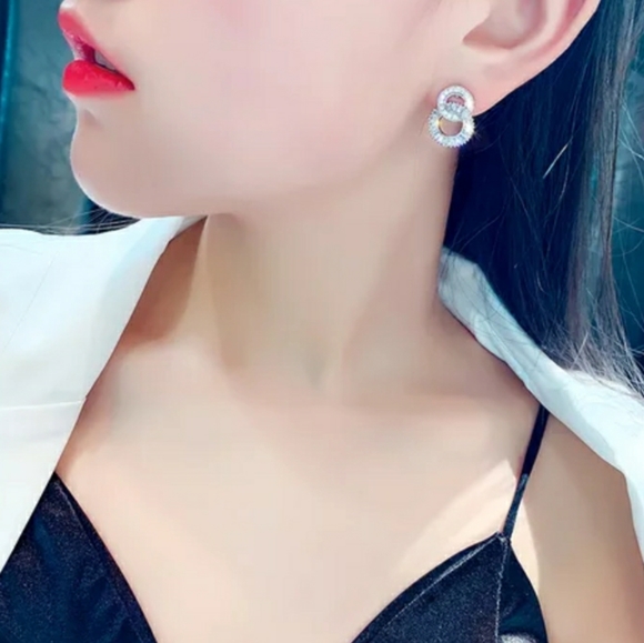 New Silver Two Circles Drop Earrings - Picture 3 of 5